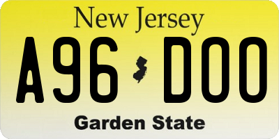 NJ license plate A96DOO