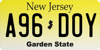 NJ license plate A96DOY