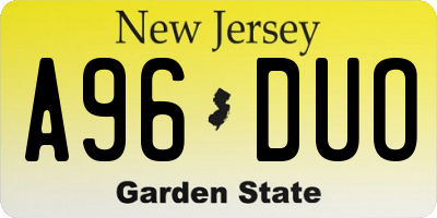 NJ license plate A96DUO