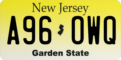 NJ license plate A96OWQ