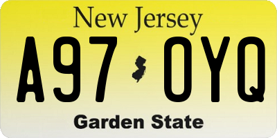 NJ license plate A97OYQ