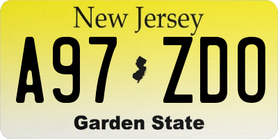 NJ license plate A97ZDO