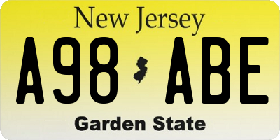 NJ license plate A98ABE