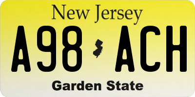 NJ license plate A98ACH