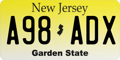 NJ license plate A98ADX