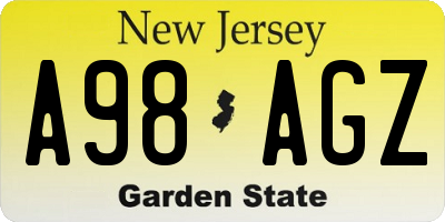 NJ license plate A98AGZ