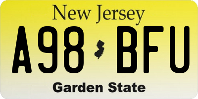 NJ license plate A98BFU