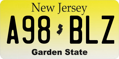 NJ license plate A98BLZ