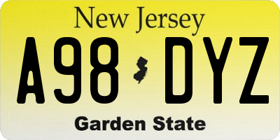 NJ license plate A98DYZ