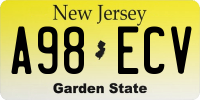 NJ license plate A98ECV