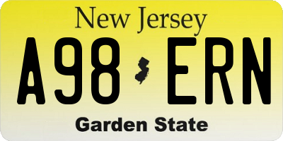NJ license plate A98ERN