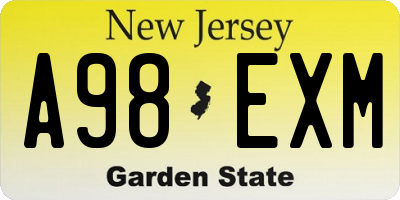 NJ license plate A98EXM