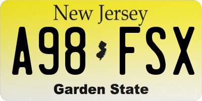 NJ license plate A98FSX