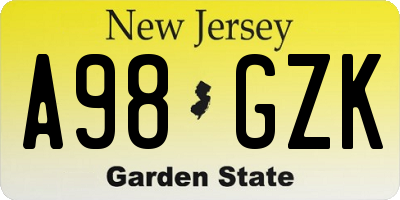 NJ license plate A98GZK