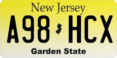 NJ license plate A98HCX