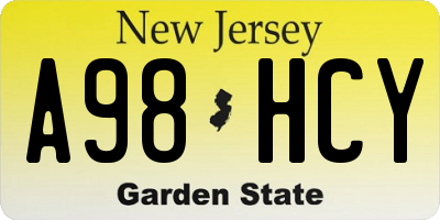 NJ license plate A98HCY