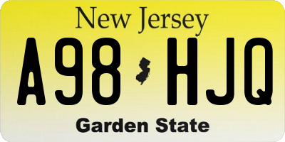 NJ license plate A98HJQ