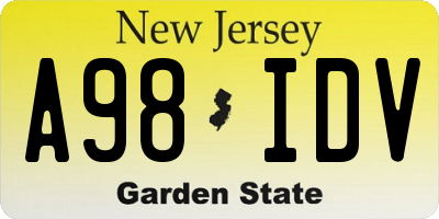 NJ license plate A98IDV