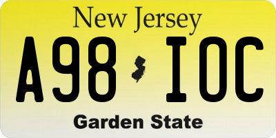 NJ license plate A98IOC