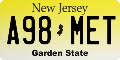 NJ license plate A98MET