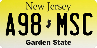 NJ license plate A98MSC