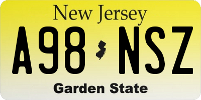 NJ license plate A98NSZ