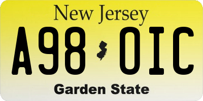 NJ license plate A98OIC