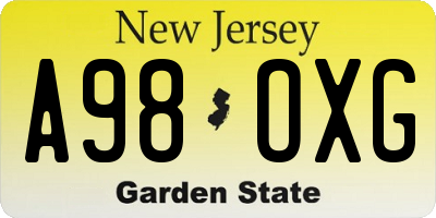 NJ license plate A98OXG