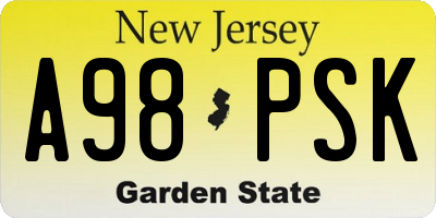 NJ license plate A98PSK