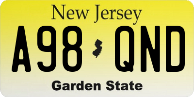 NJ license plate A98QND