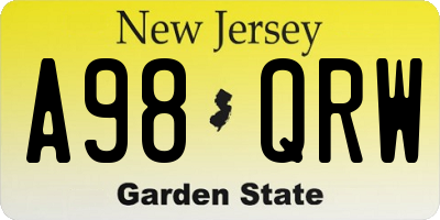 NJ license plate A98QRW