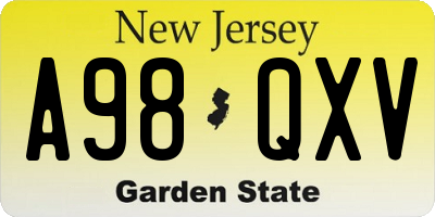 NJ license plate A98QXV