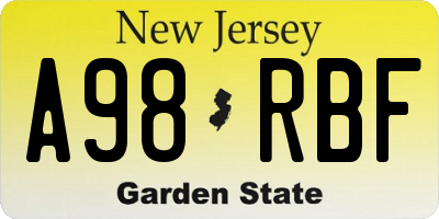 NJ license plate A98RBF