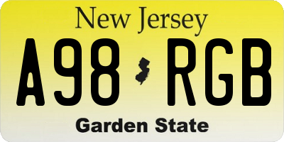 NJ license plate A98RGB