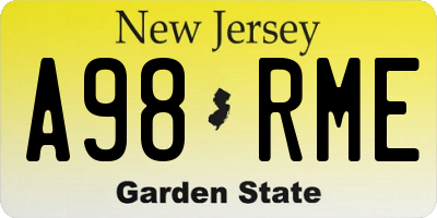 NJ license plate A98RME