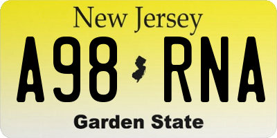 NJ license plate A98RNA