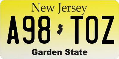 NJ license plate A98TOZ