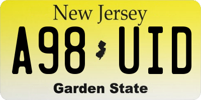 NJ license plate A98UID