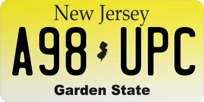 NJ license plate A98UPC