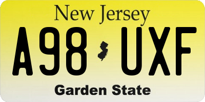NJ license plate A98UXF