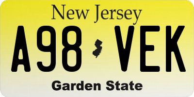 NJ license plate A98VEK