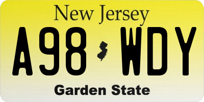 NJ license plate A98WDY