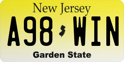 NJ license plate A98WIN