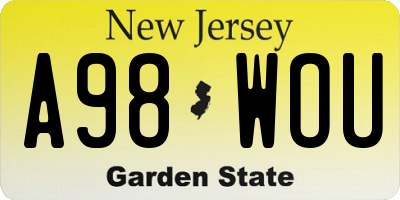 NJ license plate A98WOU