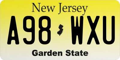 NJ license plate A98WXU