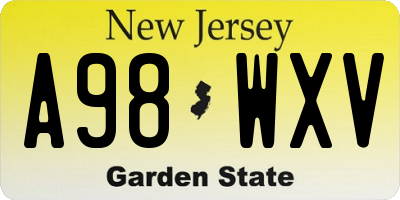NJ license plate A98WXV