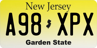NJ license plate A98XPX