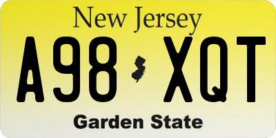 NJ license plate A98XQT