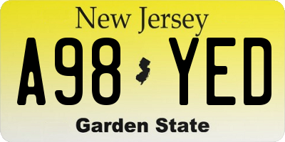 NJ license plate A98YED