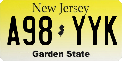 NJ license plate A98YYK